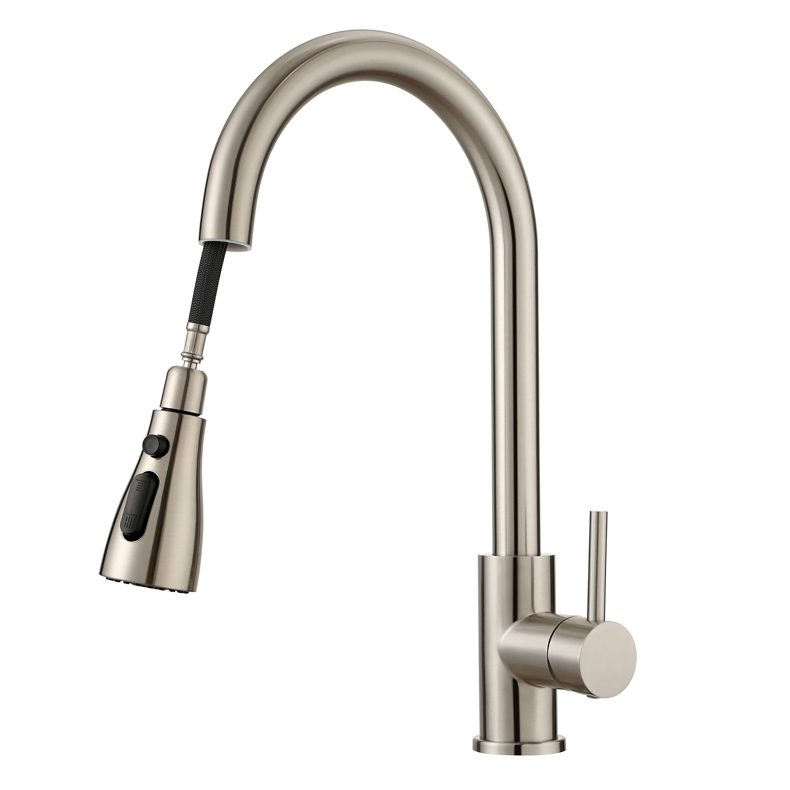 Angle. Bothwa Home - PureFlow 15.75 - Inch Kitchen Faucet - Brushed Nickel.