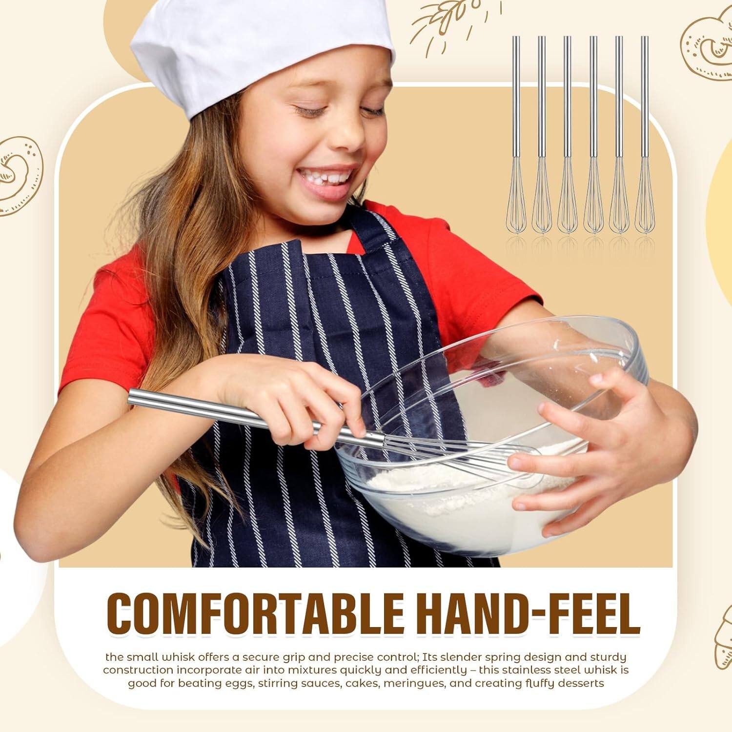 **COMFORTABLE HAND-FEEL**

The small whisk offers a secure grip and precise control; its slender spring design and sturdy construction incorporate air into mixtures quickly and efficiently – this stainless steel whisk is good for beating eggs, stirring sauces, cakes, meringues, and creating fluffy desserts.