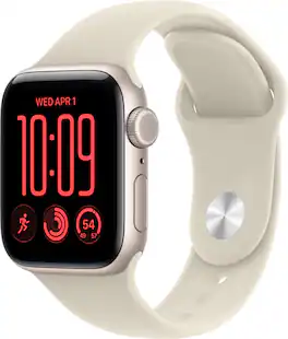 Apple Watch SE 3 (GPS + Cellular) 40mm Aluminum Case with Sand Sport Band - S/M - Starlight - (2026)