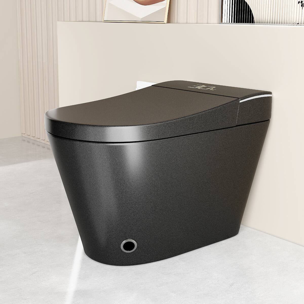 Left. Loheer - Loheer Black One Piece Smart Toilet with Built In Bidet and Automatic Opening Seat - Black.