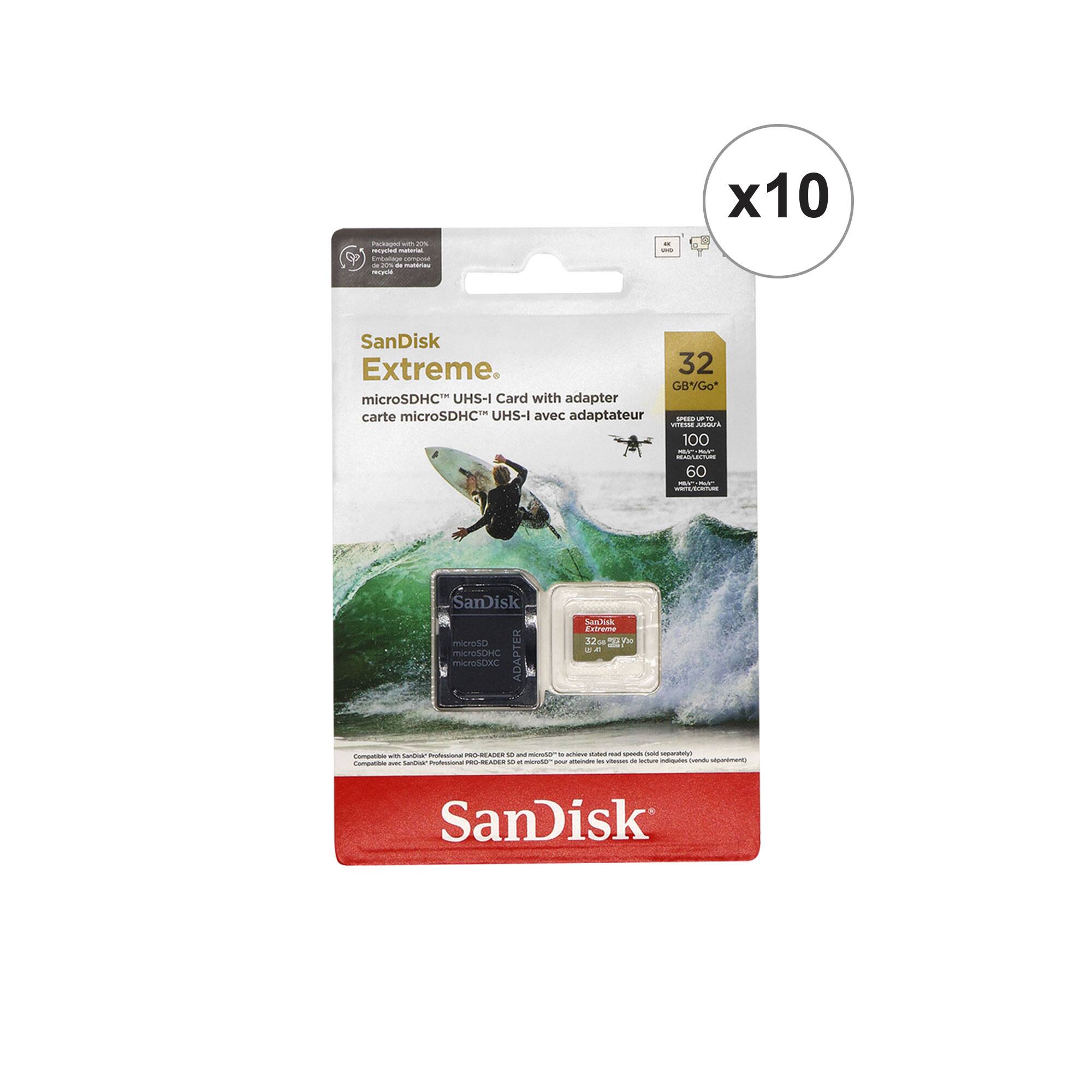 - SanDisk Extreme
- 32 GB/Go microSDHC UHS-I Card with adapter
- 100 MB/s
- 60 MB/s
- x10