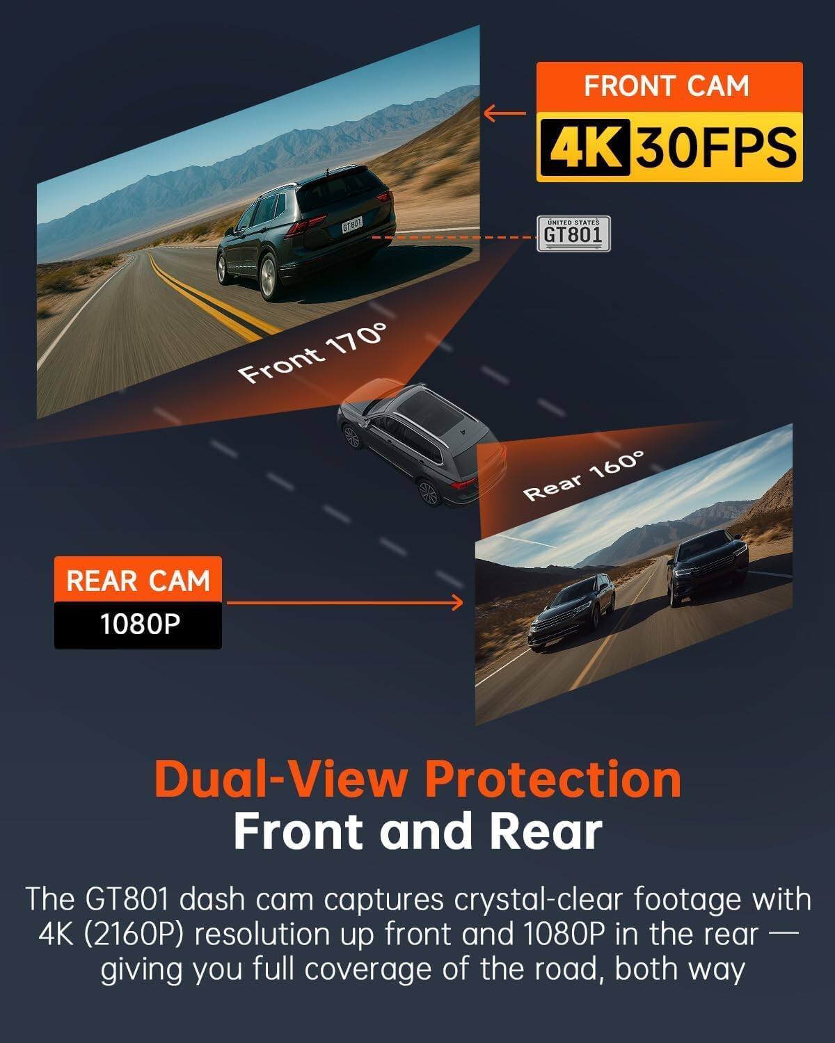 E YEEGER 4K+1080P Front and Rear Dash Cam for Cars, Built in WiFi and ...
