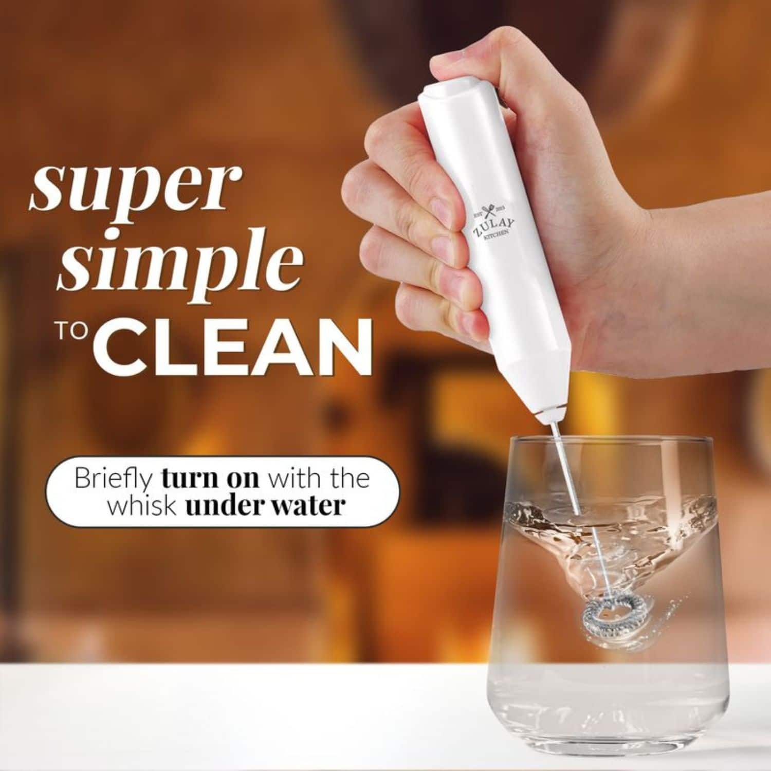 super simple to clean, briefly turn on with the whisk under water