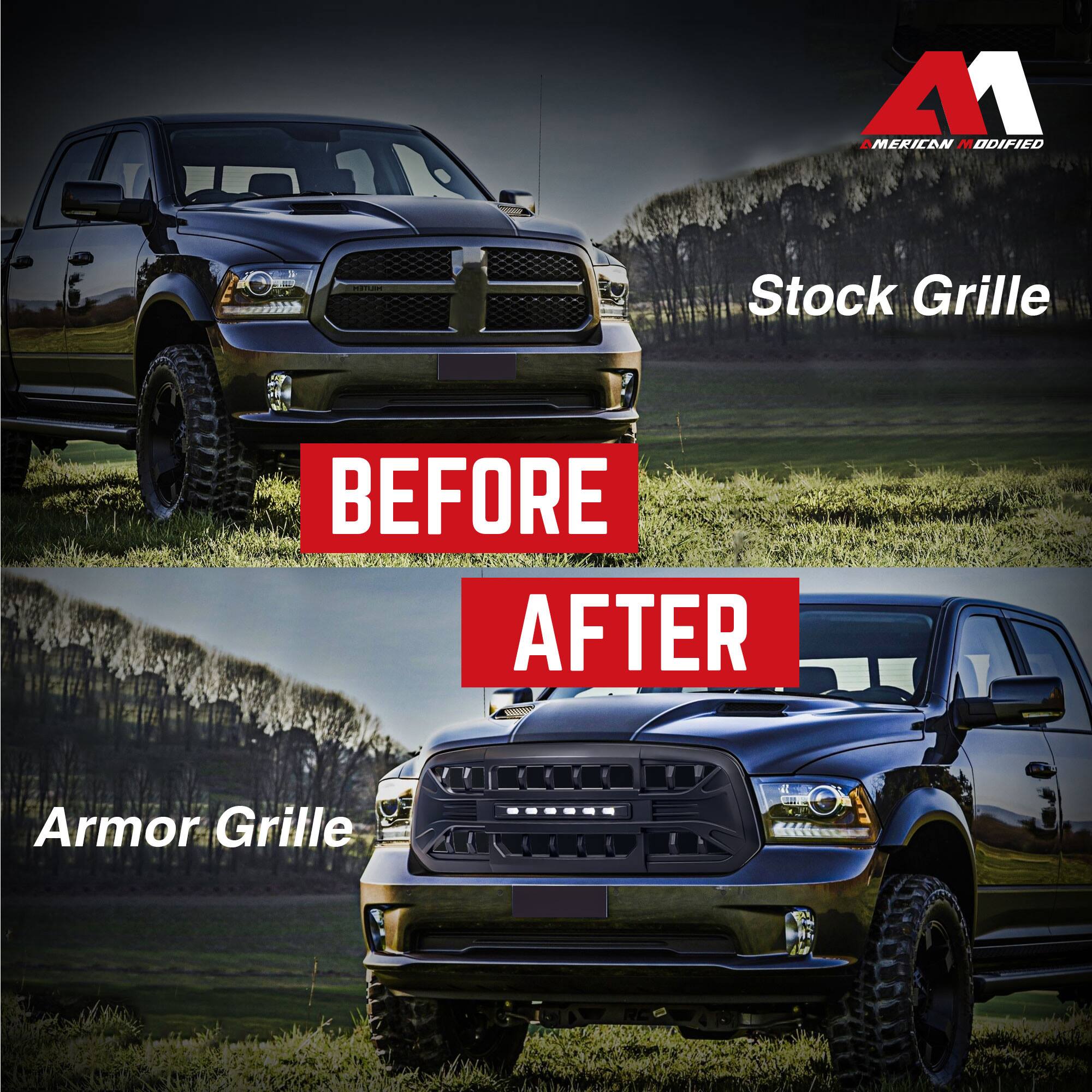 A1  
AMERICAN MODIFIED  

Stock Grille  

BEFORE  
AFTER  

Armor Grille