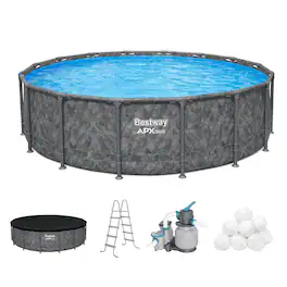Bestway - APX 365 16' x 48" Round Above Ground Swimming Pool Set w/ Pump & Ladder - Gray