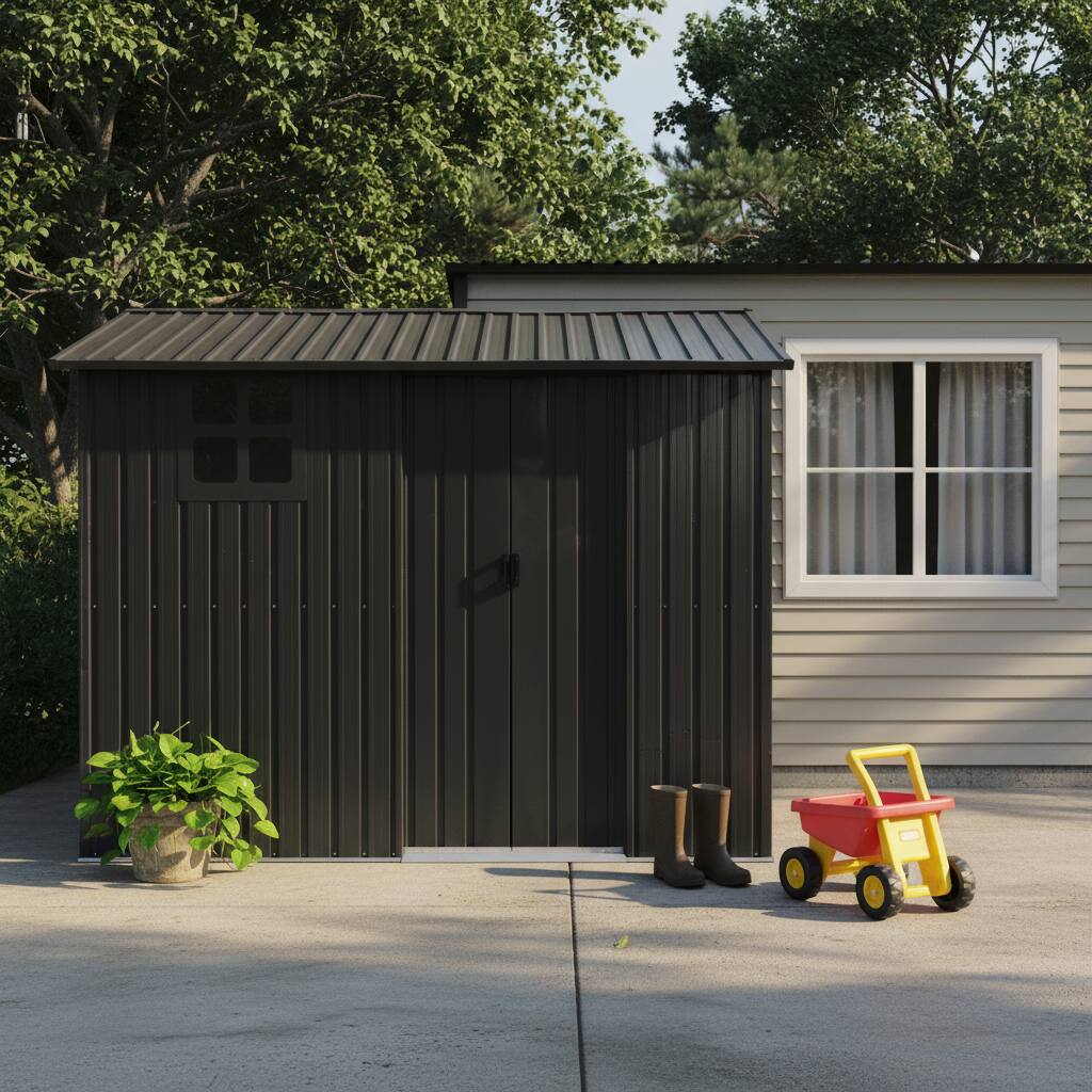 Alt View 1. Anysun - 8x6 FT Weatherproof Galvanized Steel Outdoor Storage Shed with Sliding Door, Window & Vents - Black.