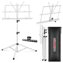 5 CORE - Music Stand Adjustable Desktop Book Stands Portable Sheet Holder All Metal Foldable Bookstand - White