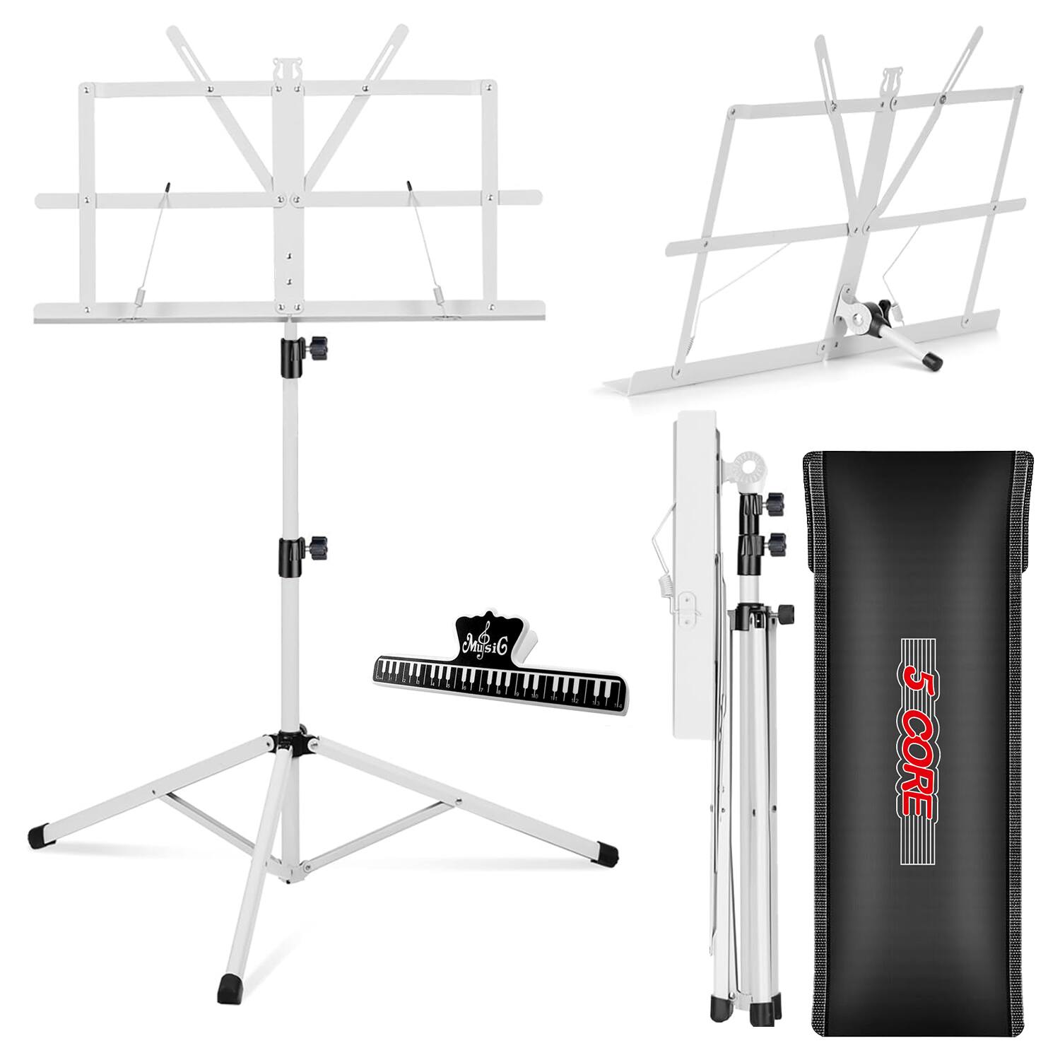 5 CORE - Music Stand Adjustable Desktop Book Stands Portable Sheet Holder All Metal Foldable Bookstand - White