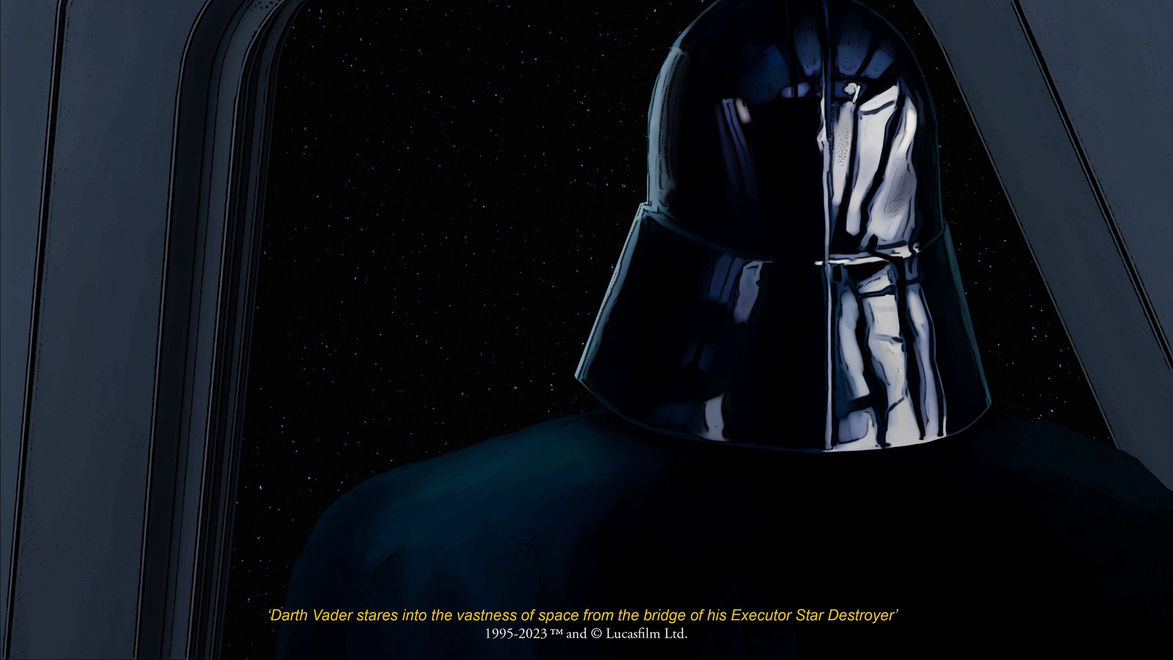 Darth Vader stares into the vastness of space from the bridge of his Executor Star Destroyer  
1995-2023™ and © Lucasfilm Ltd.