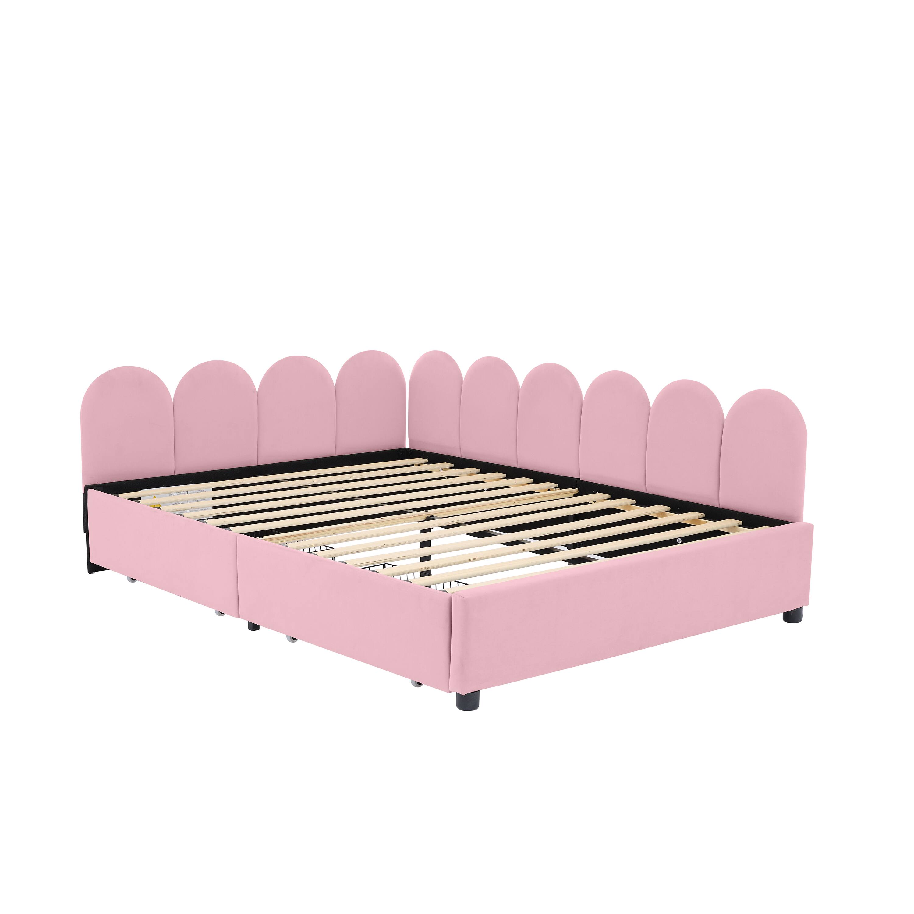 Alt View 5. Tiramisubest - Full Size Upholstered Daybed with 2 Drawers,Velvet Sofabed with Soft Fabric Headboard, No Box-spring Needed, Pink - Pink.