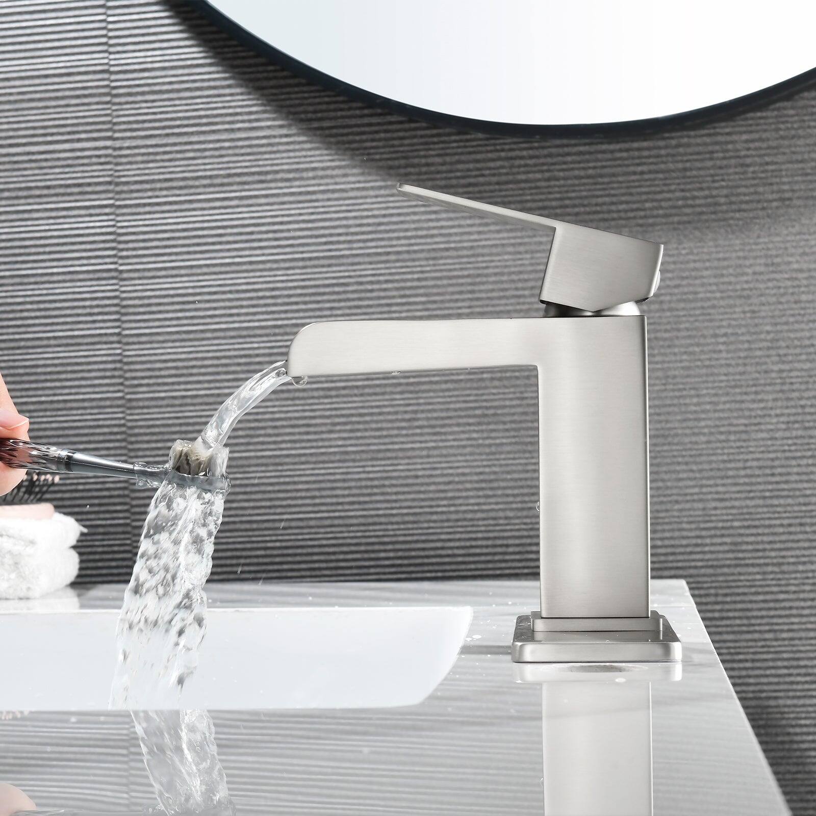 Alt View 3. Boyel Living - Brushed Faucet SUS304 Waterfall Spout cUPC Cartridge 60cm Supply Line Pop Up Drain - Brushed Nickel.