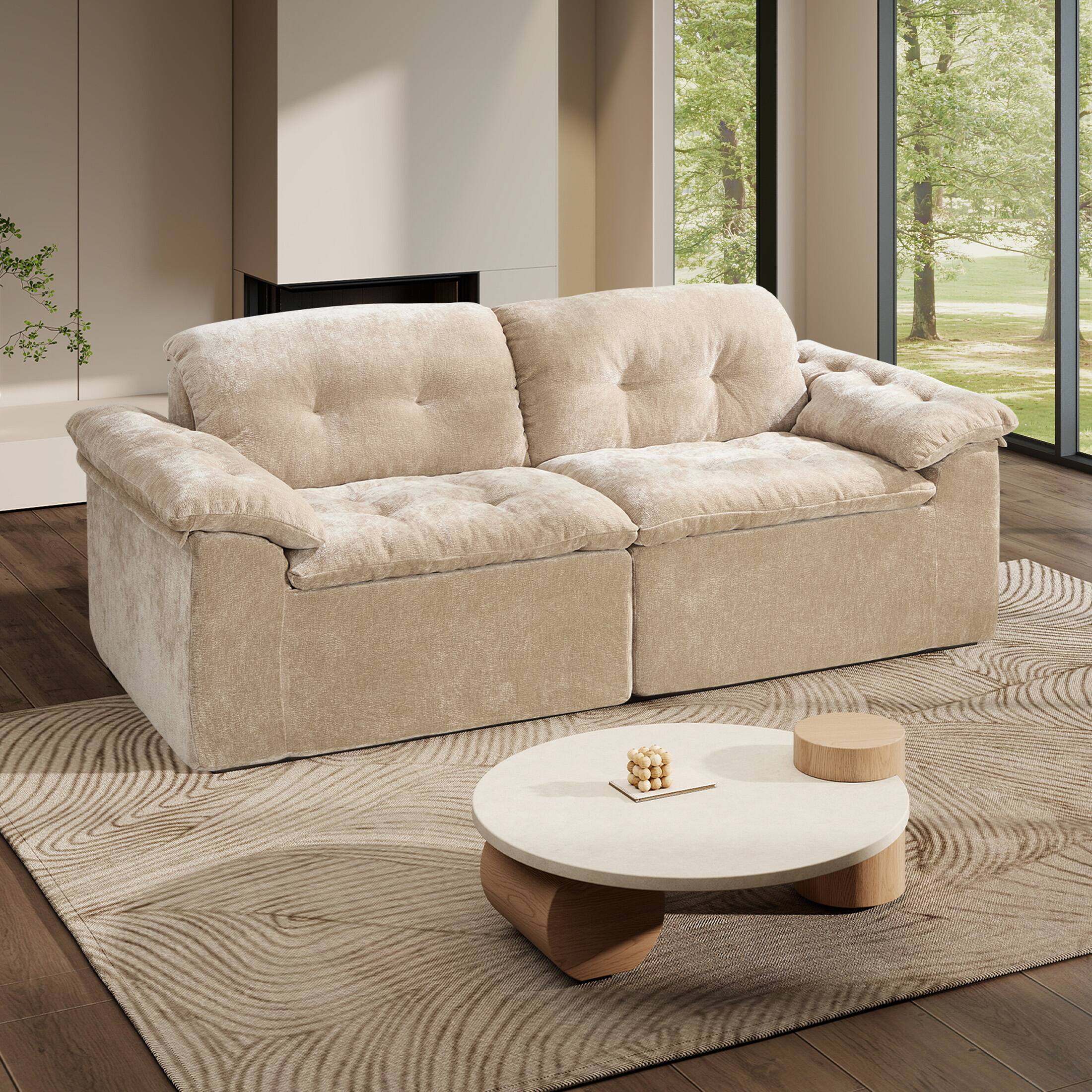 Angle. Anysun - Anysun 78" Modular Cloud Design Boneless Cushioned Chenille Fabric Loveseat Sofa with Memory Foam - Coffee.