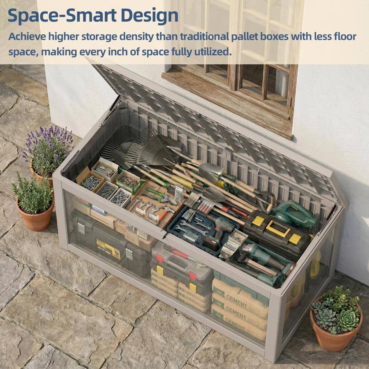 Space-Smart Design  
Achieve higher storage density than traditional pallet boxes with less floor space, making every inch of space fully utilized.