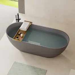 Loheer - 63 in Solid Surface Freestanding Soaking Bathtub with Overflow and Pop Up Drain - Matte Gray