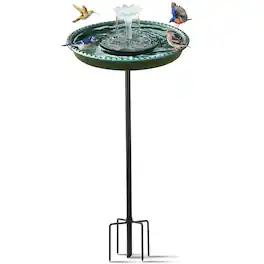 Dazzed Corner - Solar Powered Bird Bath with Fountains for Hummingbirds Stake Outside Lawn Patio Bird Bath with 5-Prong Base - Green