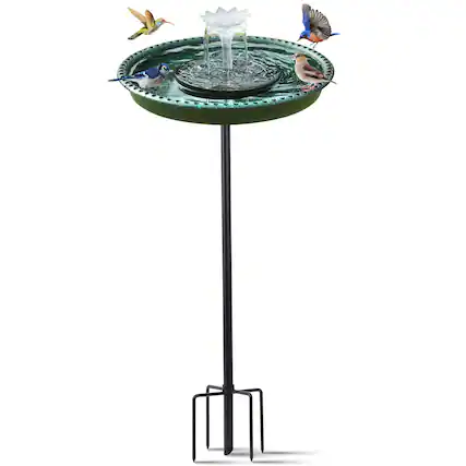 Front. Dazzed Corner - Solar Powered Bird Bath with Fountains for Hummingbirds Stake Outside Lawn Patio Bird Bath with 5-Prong Base - Green.