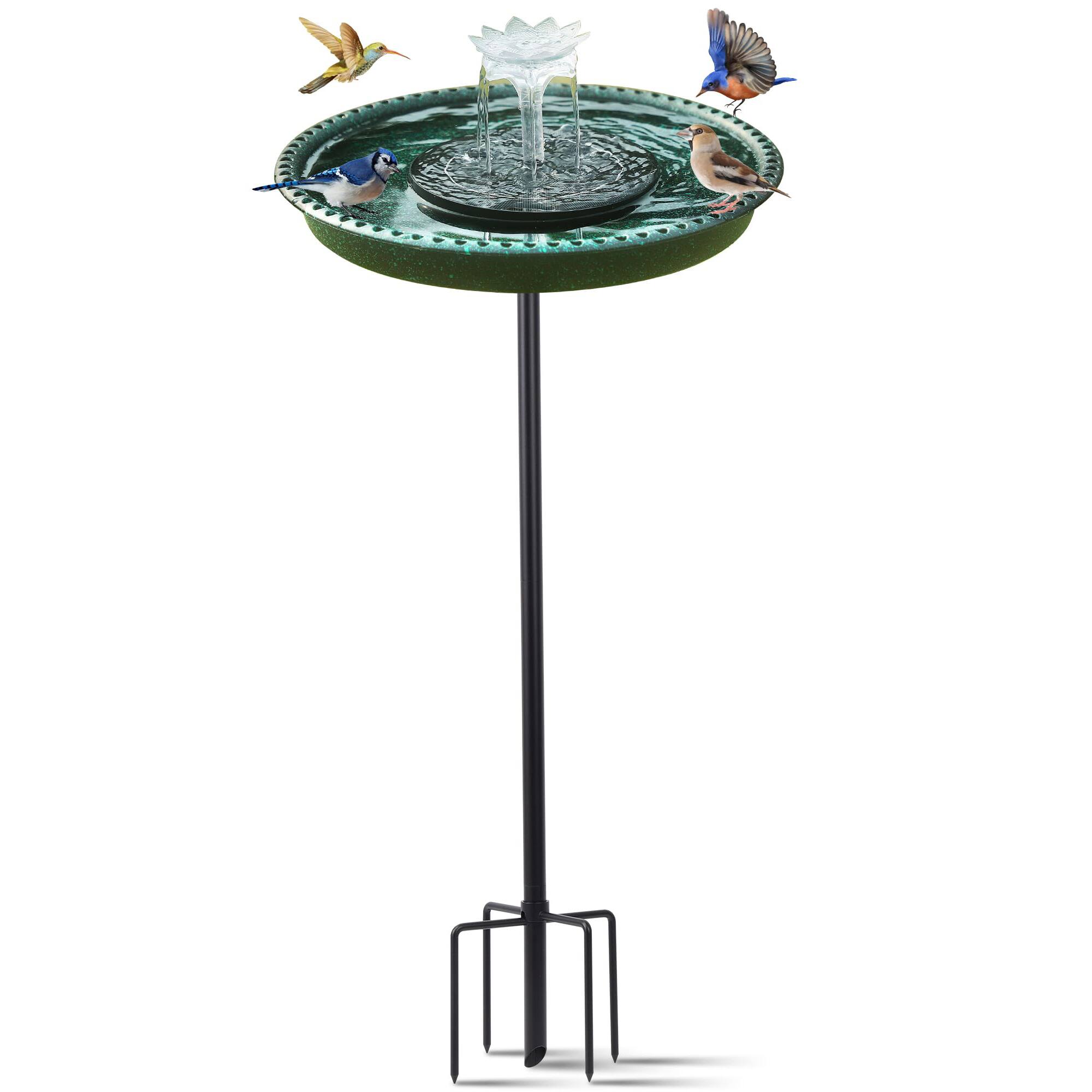 Front. Dazzed Corner - Solar Powered Bird Bath with Fountains for Hummingbirds Stake Outside Lawn Patio Bird Bath with 5-Prong Base - Green.