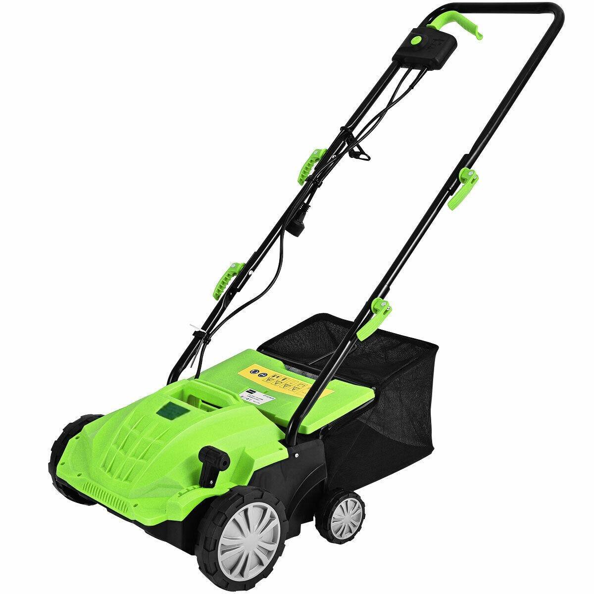 Angle. SKONYON - 13 Inch 12 Amp Electric Scarifier with Collection Bag and Removable Blades - Green.