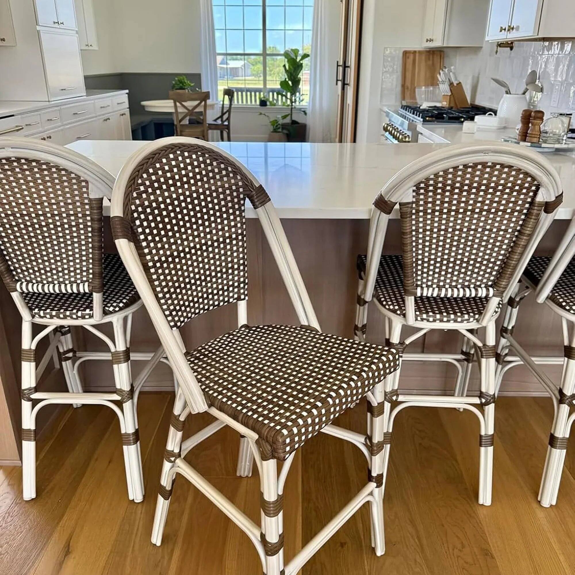 Alt View 1. PURPLE LEAF - French Counter Height Bar Stool Set of 2 Patio Bar Chairs with Back Rattan Bar Chairs French Bistro Set - White Frame/Brown-Counter Stool.