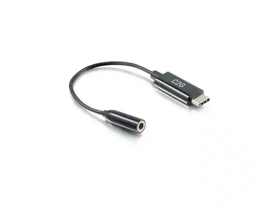 Front. Cables to Go - C2G USB C To Aux Adapter (3.5mm) USB C Phone Adapter For Audio - Black.