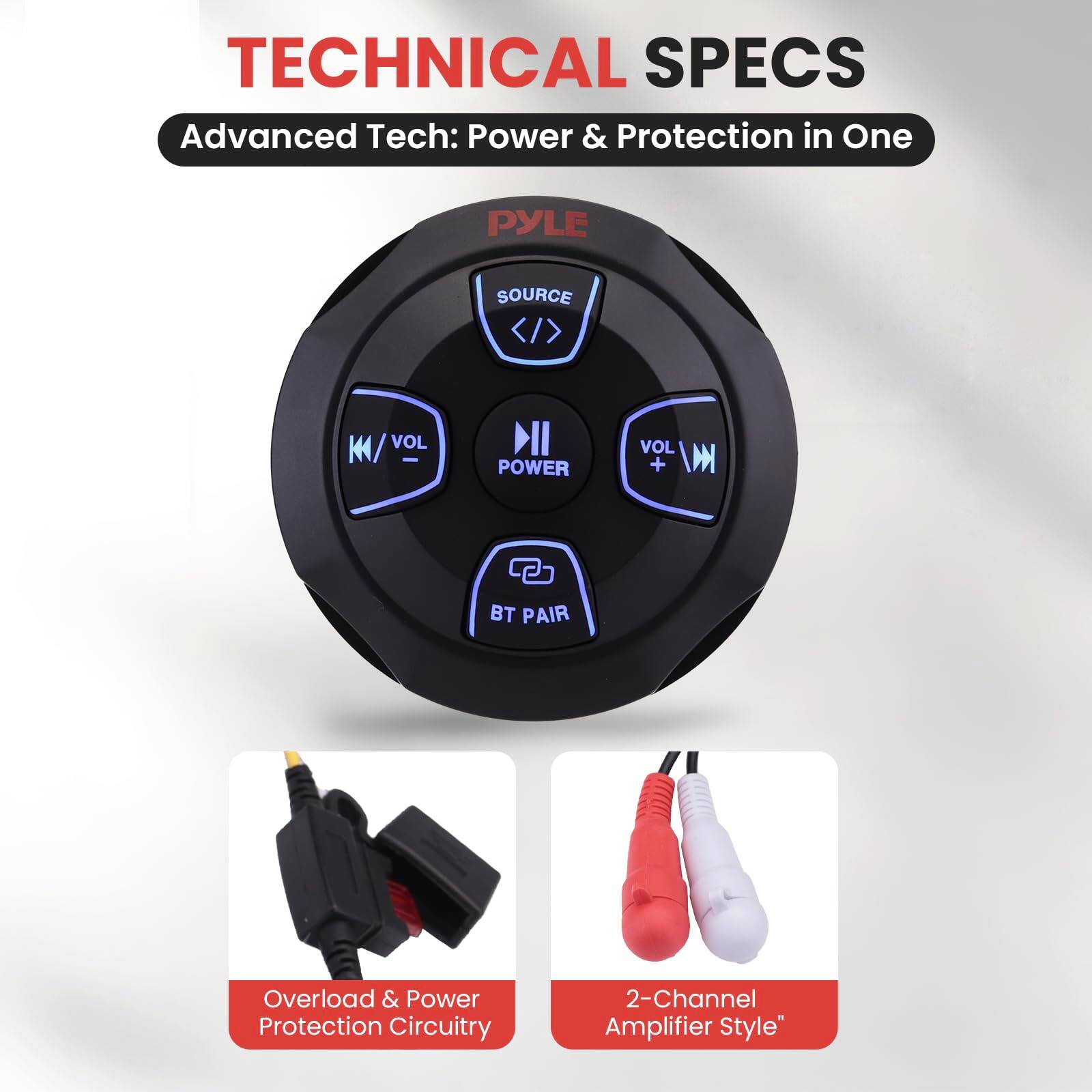 TECHNICAL SPECS  
Advanced Tech: Power & Protection in One  

- KA/ VOL DII POWER VOL + M BT PAIR  
- Overload & Power Protection Circuitry  
- 2-Channel Amplifier Style"