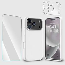Bundle - Entronix - for iPhone 17 Pro - Silicone Case, Screen Protector & Camera Lens Protector - White