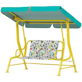 Qaba - Kids Porch Swing, 2-Seater Patio Swing Bench with Safety Belts, Adjustable Canopy for Backyard - Green