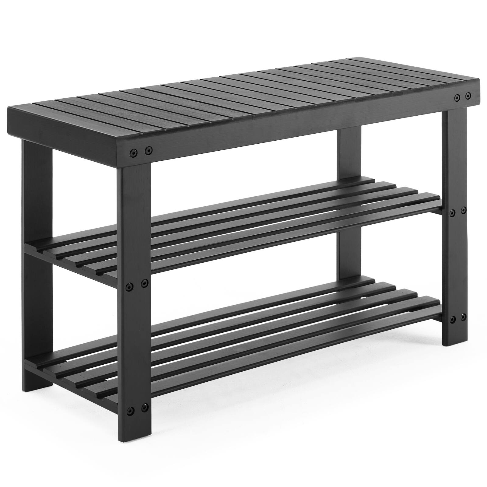 Bestier - 3-Tier Bamboo Shoe Rack Bench, Compact Storage Organizer, 286lb Capacity, Suitable for Entryway Bedroom Living Room - Black