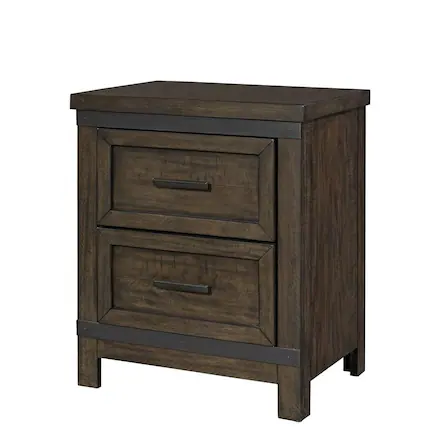 Front. Liberty Furniture Industries - Thornwood Hills 2 Drawer Night Stand in Rock Beaten Brown w/ Saw Cuts - Brown.