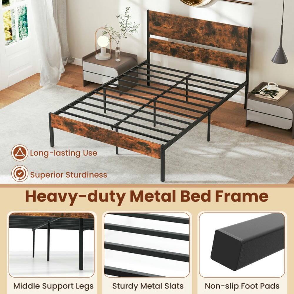 Long-lasting Use  
Superior Sturdiness  
Heavy-duty Metal Bed Frame  
Middle Support Legs  
Sturdy Metal Slats  
Non-slip Foot Pads