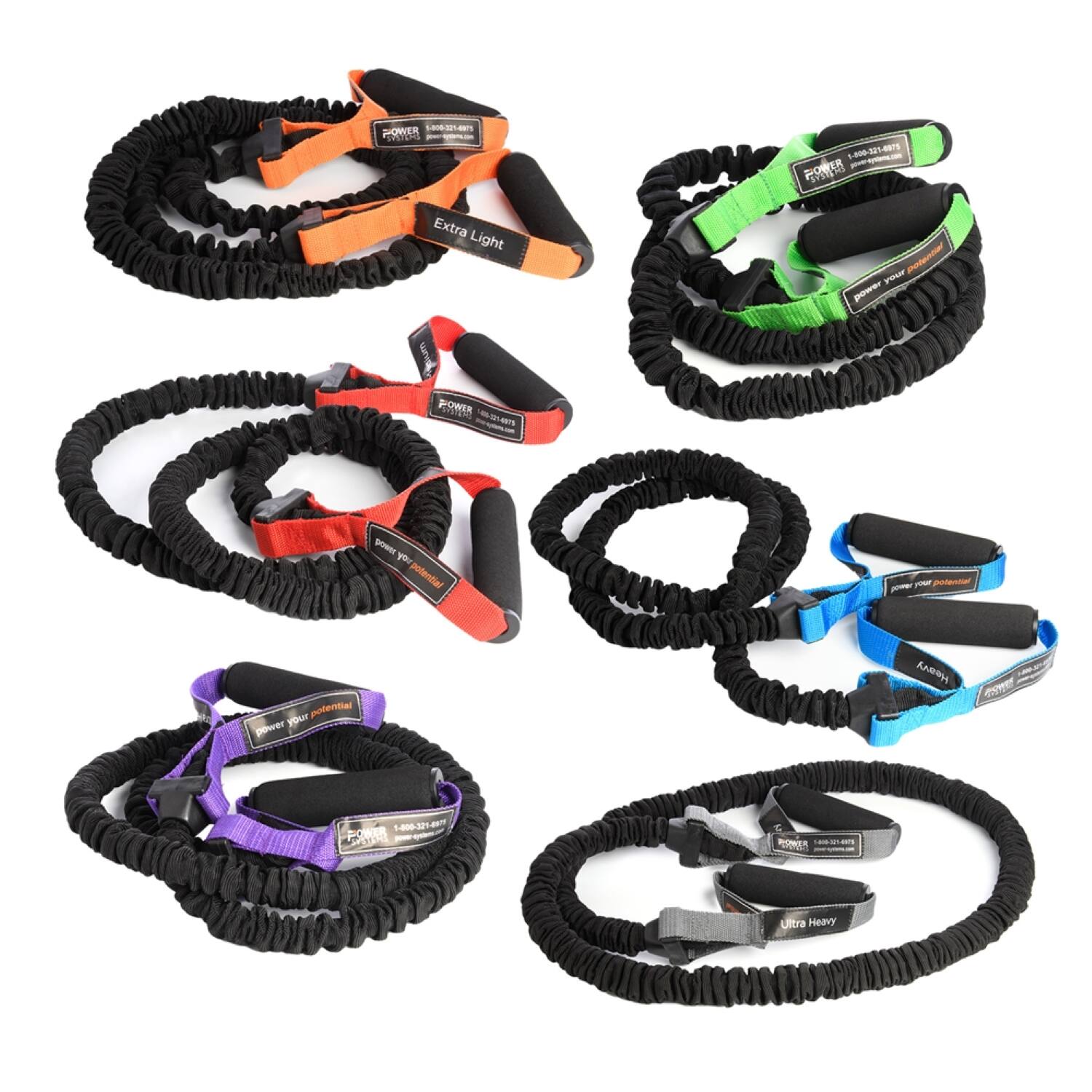 JHOWER 101 - FURCTORE - 4811 5-400-02% - DOWER Extra Light - e nur - 1 nosibe dddans -- an srs - yU potential - P potentiar your power er 1-800-121-8 - PONER SPNDAS P AS Ultra Heavy