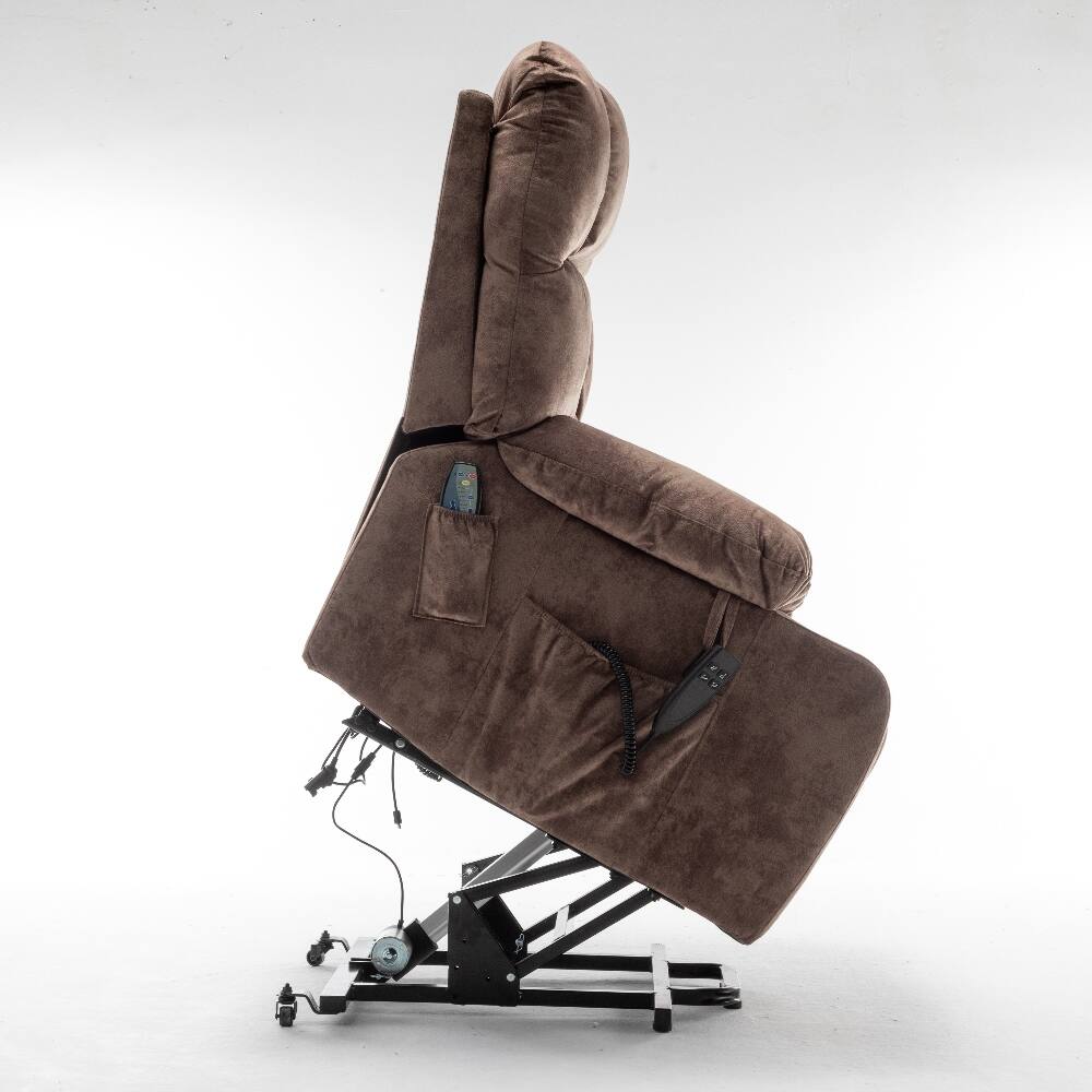 Alt View 7. Ropilly - Ropilly Dual OKIN Motor Lift Recliner Power Lift Chair for Big and Tall Brown Velvet Massage Chair - Brown.