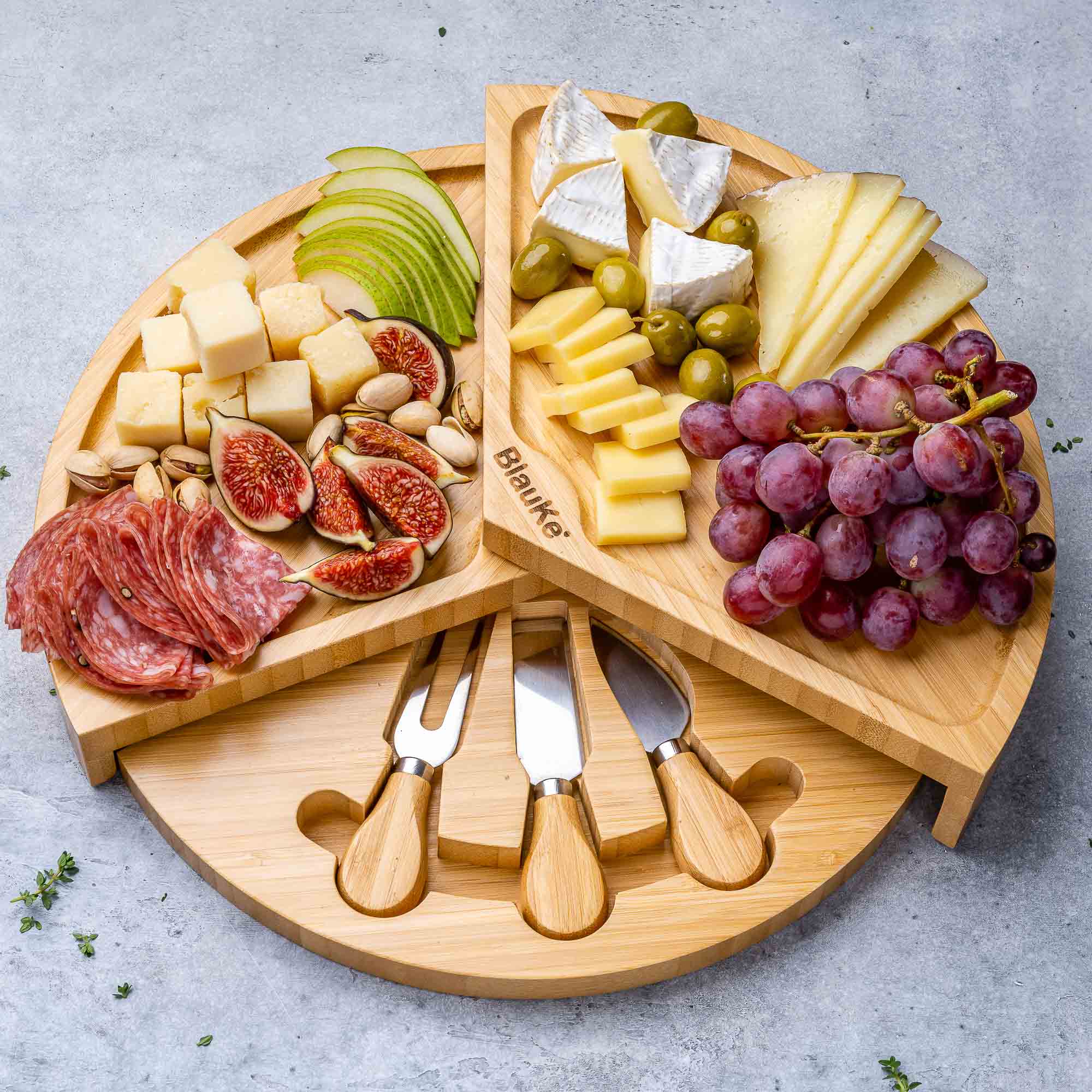 Alt View 5. BlauKe - Bamboo Cheese Board and Knife Set - Charcuterie Board with Slide-Out Drawer - Serving Platter, Serving Tray - Gift Idea - Beige.