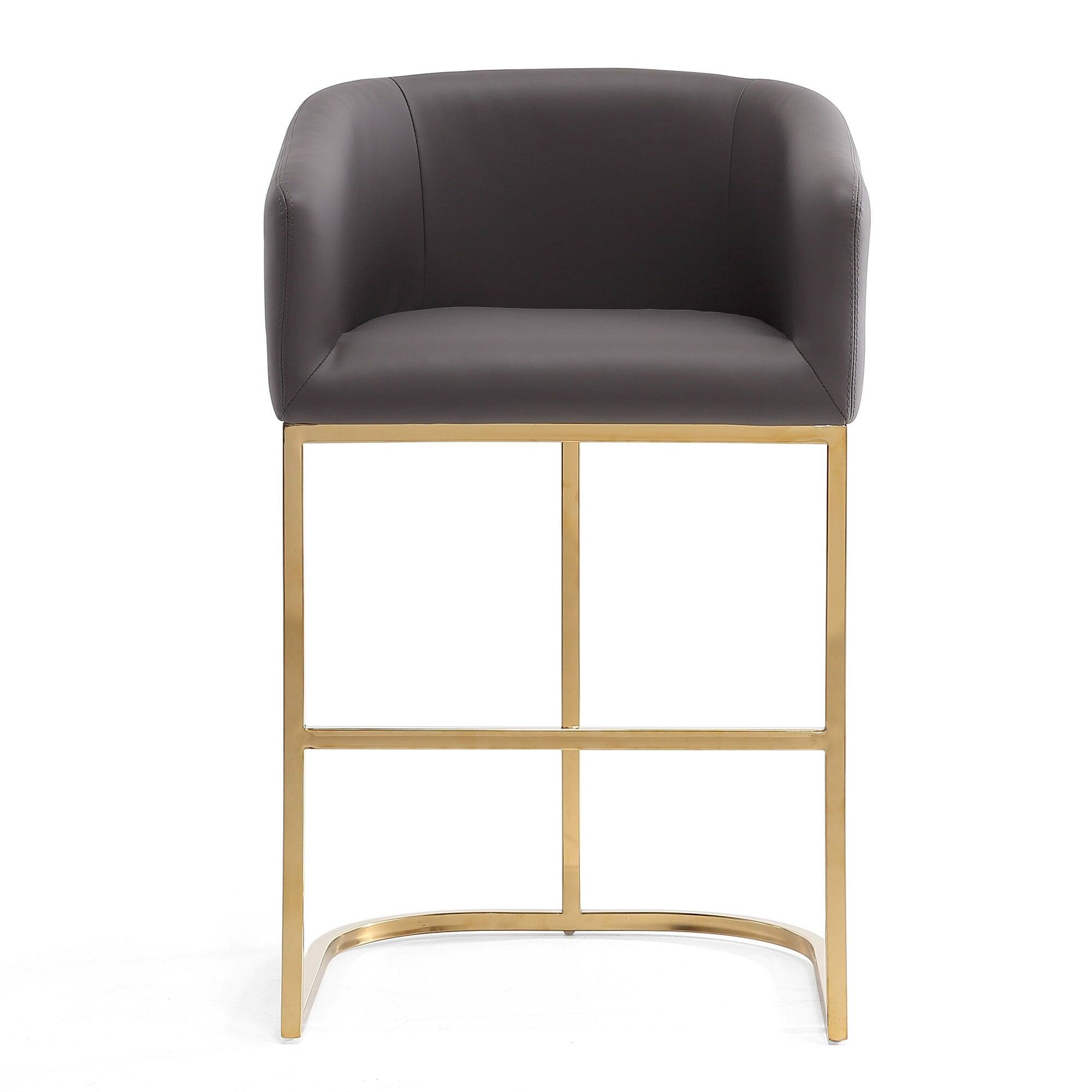 Back. Manhattan Comfort - Louvre Mid-Century Modern Metal Upholstered Counter Stool - Gray.
