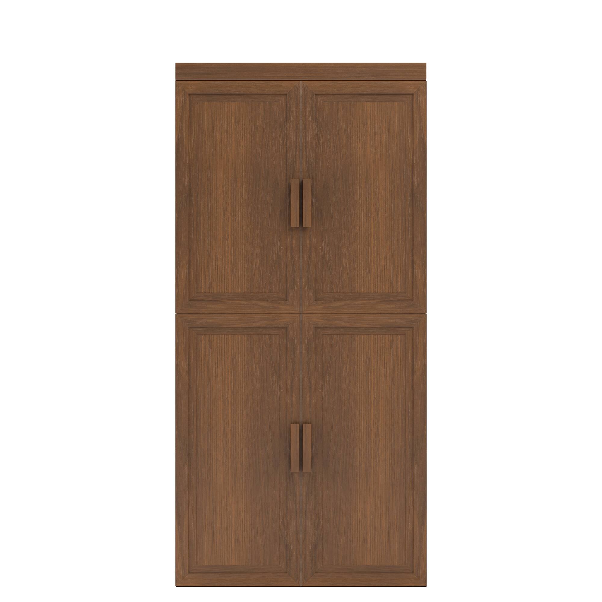 Angle. PexFix - 67" Farmhouse Corner Accent Storage Cabinet with Solid Wood Doors and Adjustable Shelves for Space-Saving - Walnut.