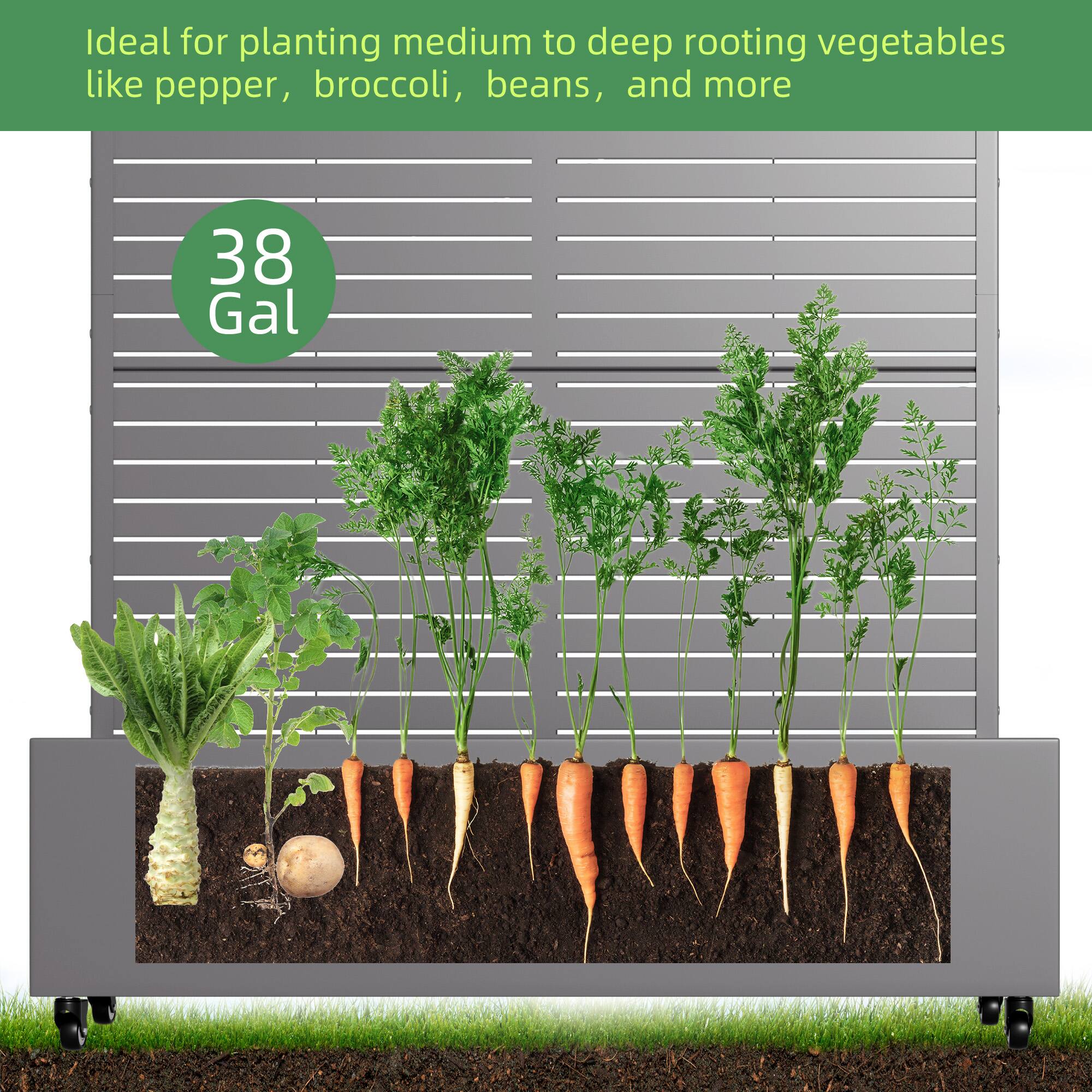 Ideal for planting medium to deep rooting vegetables like pepper, broccoli, beans, and more

38 Gal