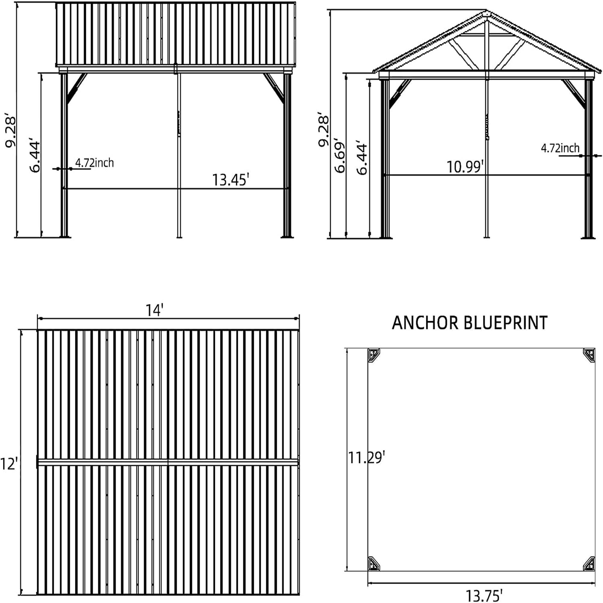 9.28'  
6.44'  
4.72 inch  
13.45'  
9.28'  
6.69'  
6.44'  
10.99'  
4.72 inch  
14'  
ANCHOR BLUEPRINT  
12'  
11.29'  
13.75'