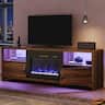 Bestier - 70 inch Gaming TV Stand with 23" Fireplace & RGB Lights, for 75" TVs, for Living Room - Brown