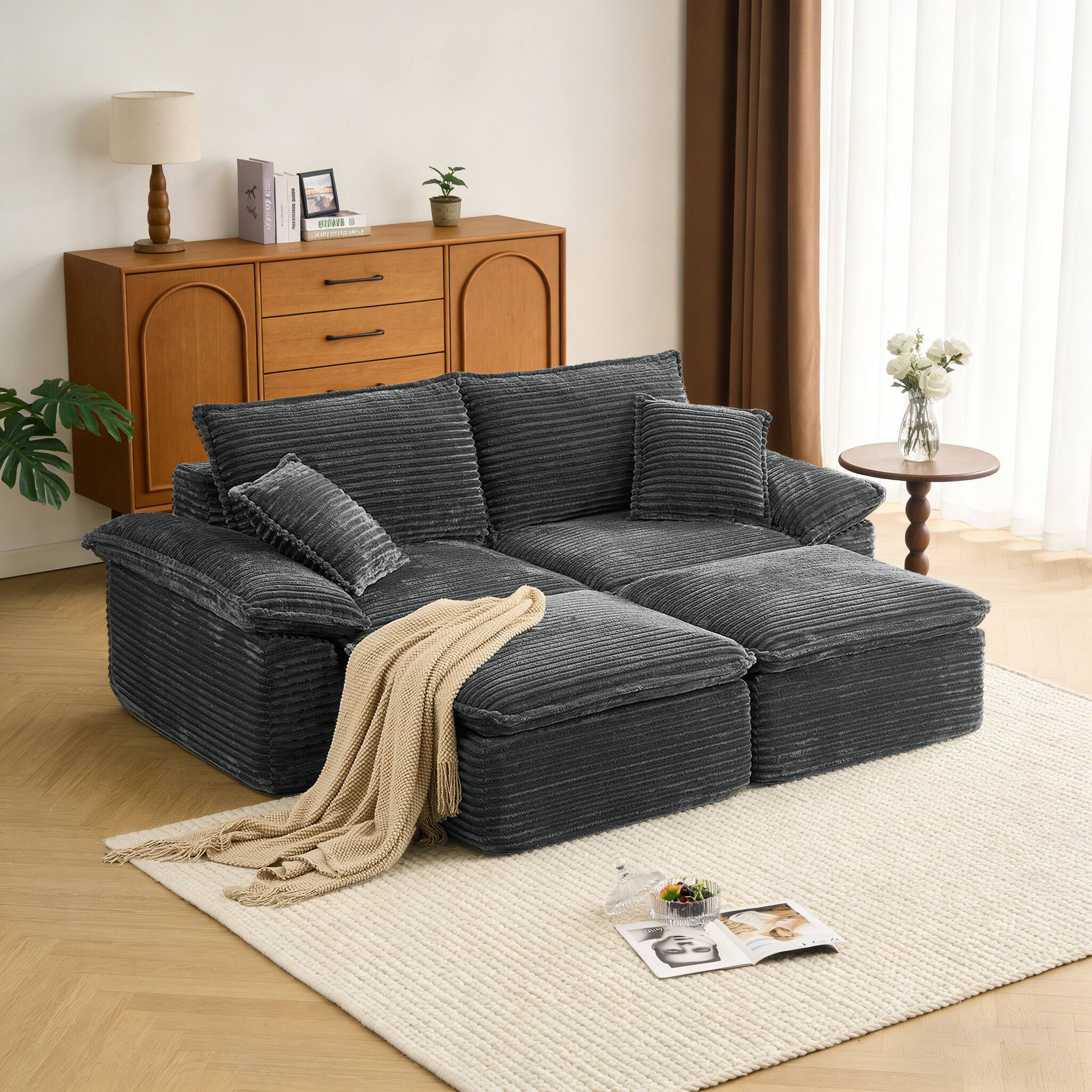 Angle. Electra Tech Xpress - 81" Boneless Cloud Couches for Living Room,Oversized Loveseat with Removable Ottoman,No Assembly - Gray.