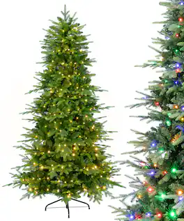 Sugift - 6FT Pre-Lit Christmas Tree with 300 Dual-Color LEDs, 1350 PE/PVC Tips & 11 Lighting Modes, Hinged Artificial Tree with M - Green