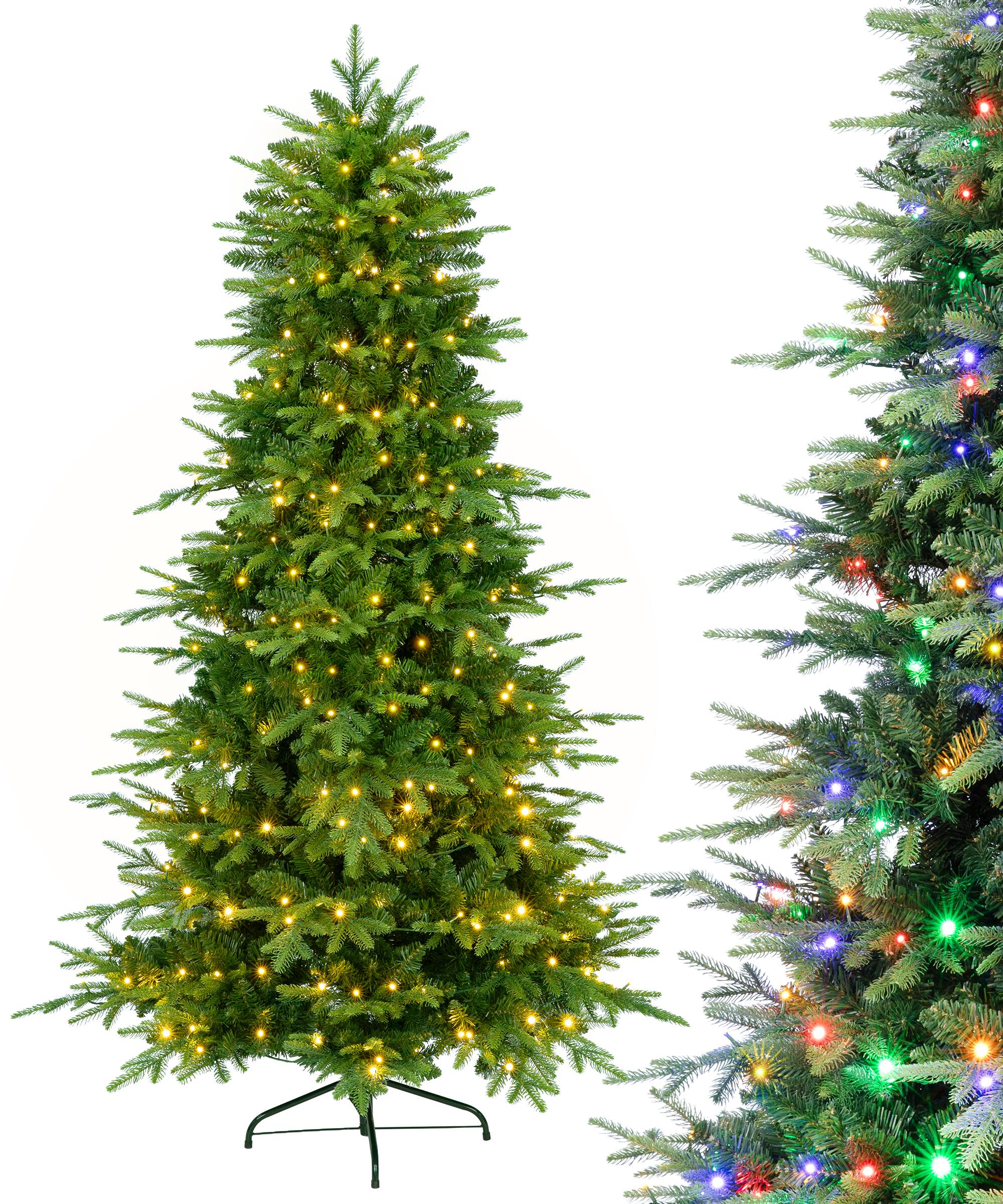 Front. Sugift - 6FT Pre-Lit Christmas Tree with 300 Dual-Color LEDs, 1350 PE/PVC Tips & 11 Lighting Modes, Hinged Artificial Tree with M - Green.