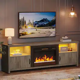 Bestier - 70 inch Gaming TV Stand with 23" Fireplace & RGB Lights, for 75" TVs, for Living Room - Gray