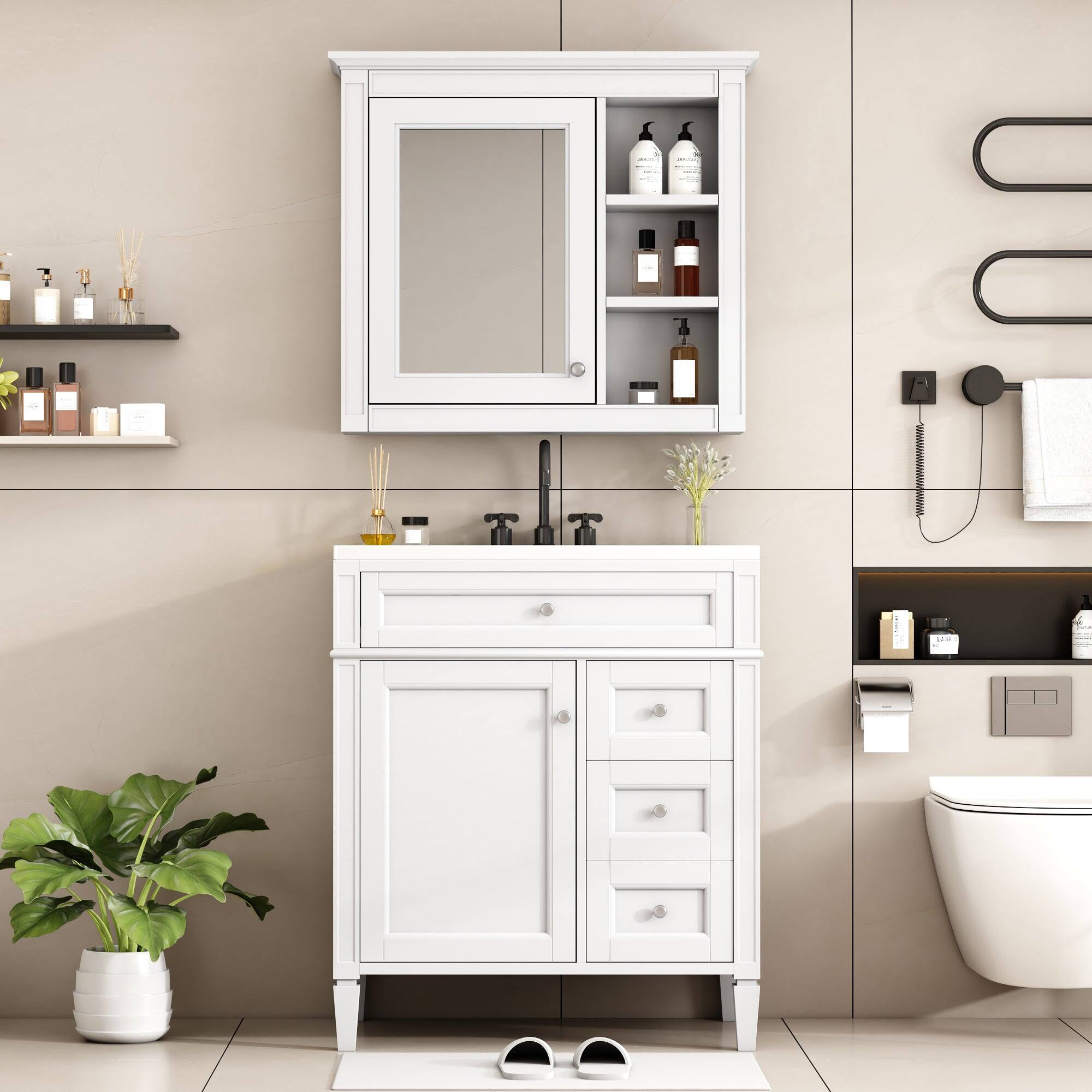 Alt View 1. Boyel Living - 30 Inch Modern Bathroom Vanity Set with Sink and Mirror Cabinet White - White.