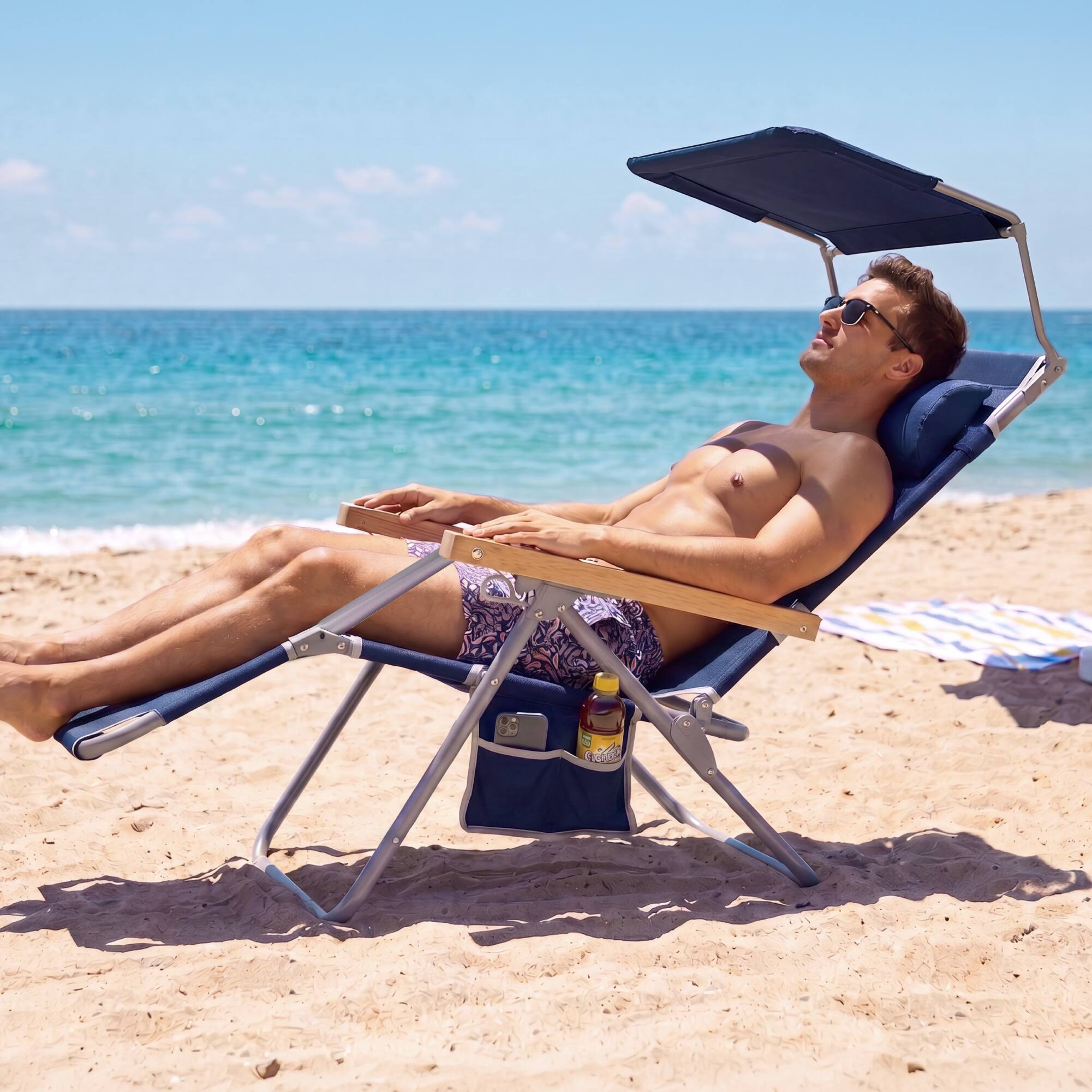 Alt View 8. Best Choice Products - Best Choice Products Beach Chair with Canopy, Folding Zero Gravity Reclining Camp Chair, Carry Straps - Deep Sea - Deep Sea.
