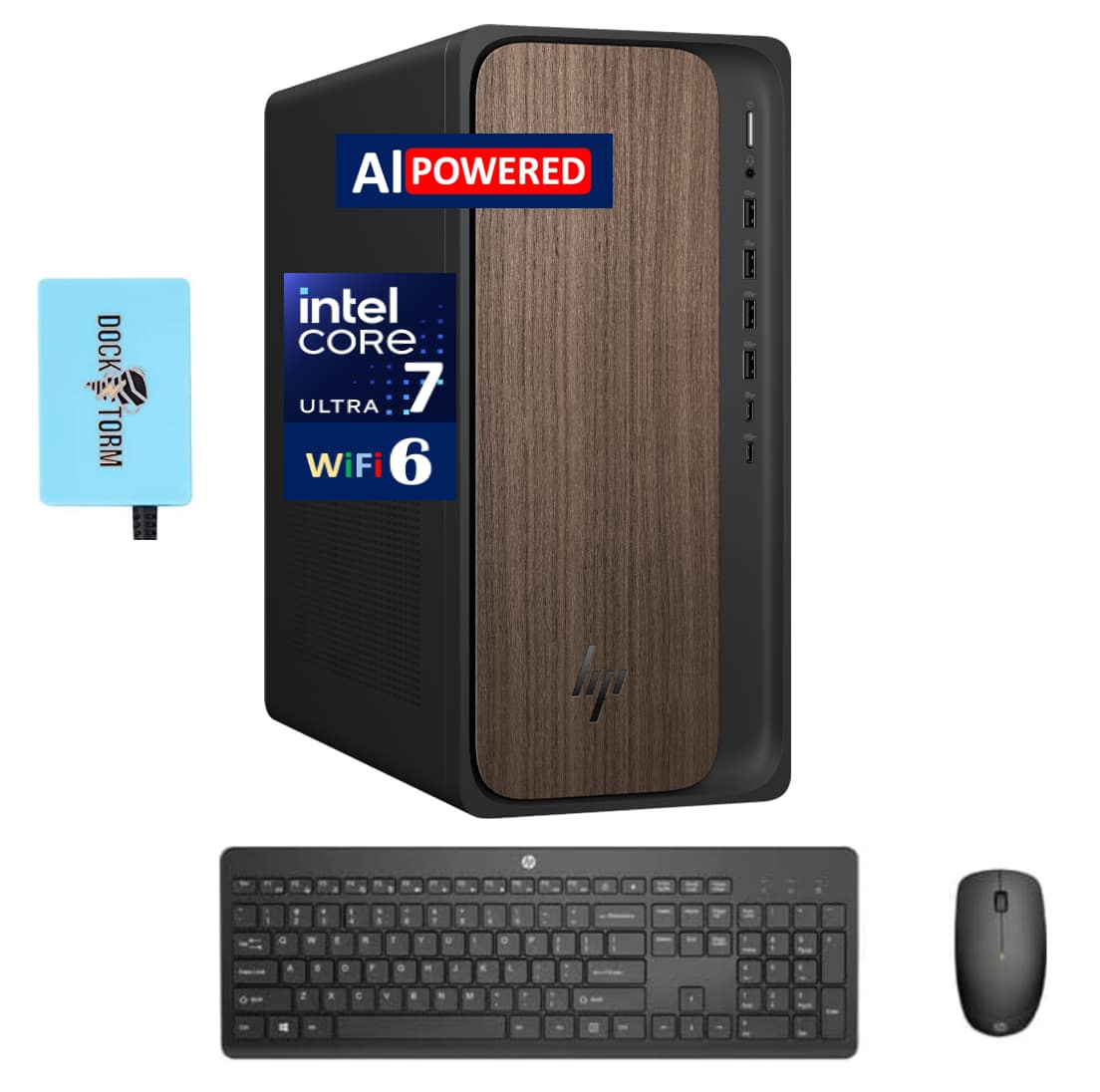 HP - OmniDesk Desktop (Intel Ultra 7-265, 16GB DDR5, 512GB PCIe SSD, Intel Graphics, Win 11 Pro) w/USB Hub - Dark Wood