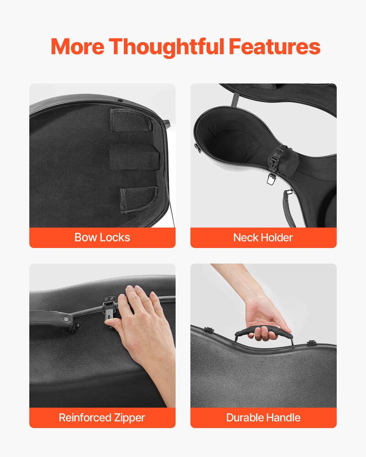More Thoughtful Features

- Bow Locks
- Neck Holder
- Reinforced Zipper
- Durable Handle