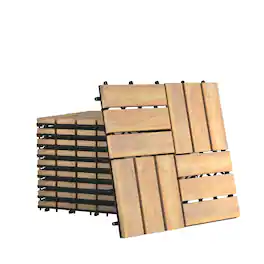Costway - 40PCS 12" x 12" Acacia Wood Deck Tiles Interlocking Patio Pavers Check Pattern - Brown