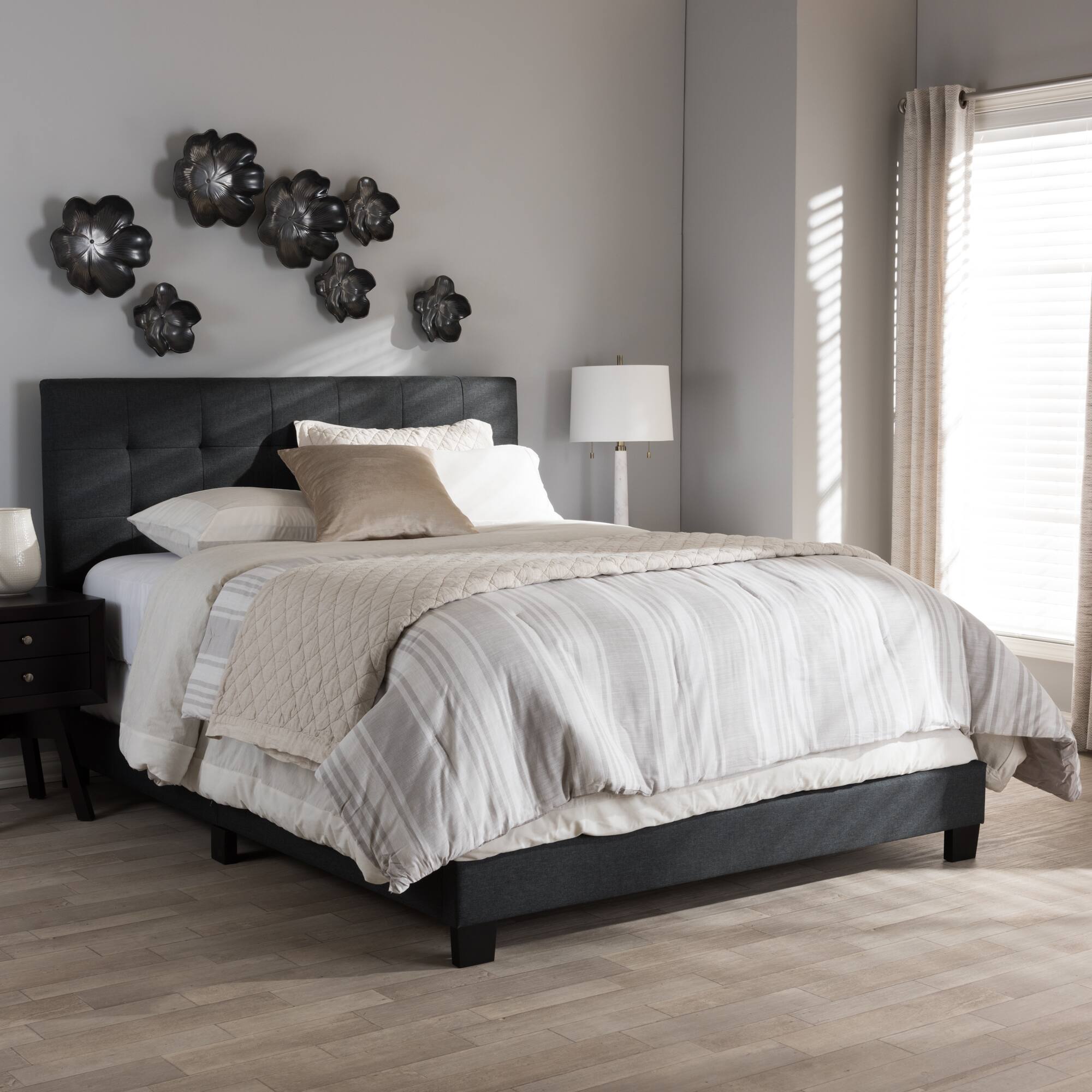 Alt View 2. Baxton Studio - Brookfield Modern and Contemporary Fabric Bed - Dark Grey.