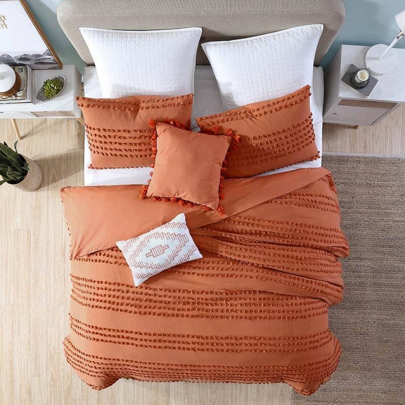 Left. Hivvago - Full/Queen 5-Piece 100-Percent Cotton Clip Dot Comforter Set in Brick Orange - Orange.