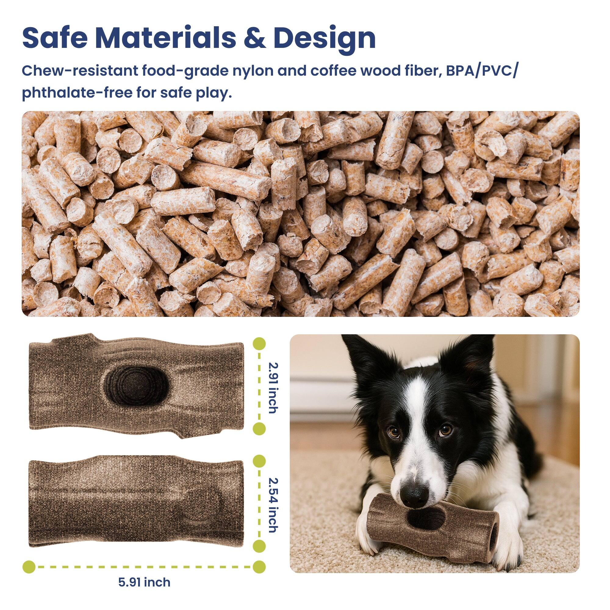 Safe Materials & Design  
Chew-resistant food-grade nylon and coffee wood fiber, BPA/PVC/ phthalate-free for safe play.  

2.91 inch  
2.54 inch  
5.91 inch